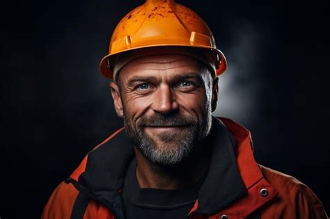 Premium Photo | A man with a beard wearing a hard hat environmenta