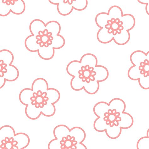 Premium Vector Seamless Pattern With Pink Hand Drawn Cherry Flowers