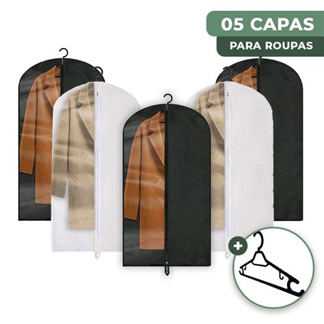 Kit 5 Capas Protetora TNT Para Roupas Vestidos Ternos Saco Zíper