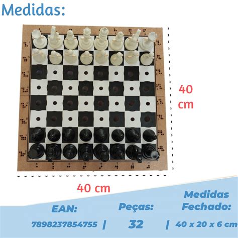 JOGO DE XADREZ ADAPTADO TÁTIL REI 10CM BRAILLE INCLUSÃO Brinque e Leia