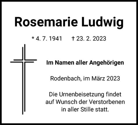 Traueranzeigen Von Rosemarie Ludwig Trauer Op Online De