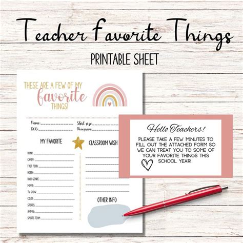 Teacher Favorite Things Teacher Appreciation Printable All About My