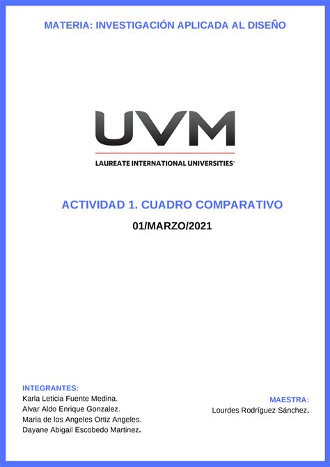 Act 1 Cuadro comparativo Investigación aplicada al diseño UVM Studocu