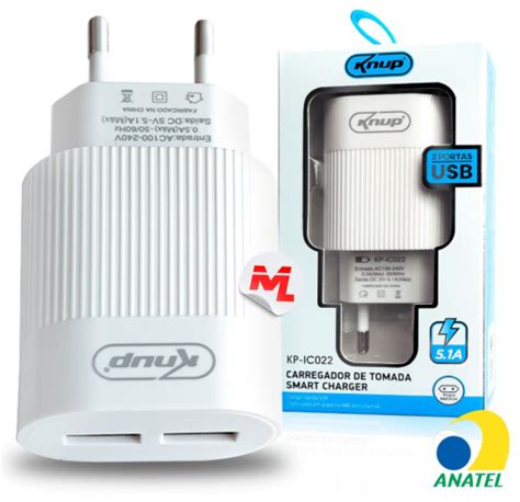 Carregador De Celular 5 1A Selo Anatel 2 Portas USB