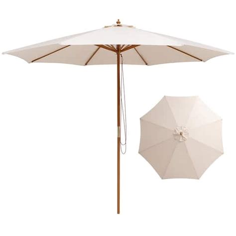 Gymax 10 Ft Wood Table Market Patio Umbrella W 8 Bamboo Ribs Pulley