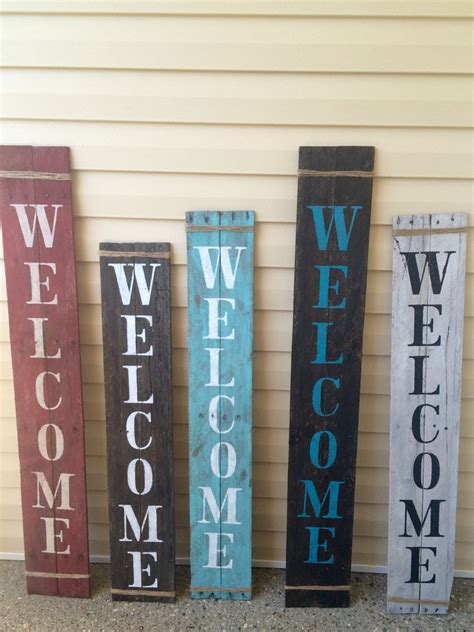 Rustic Verticle Porch Welcome Sign Pallet Wood Handpainted Jute Wrap