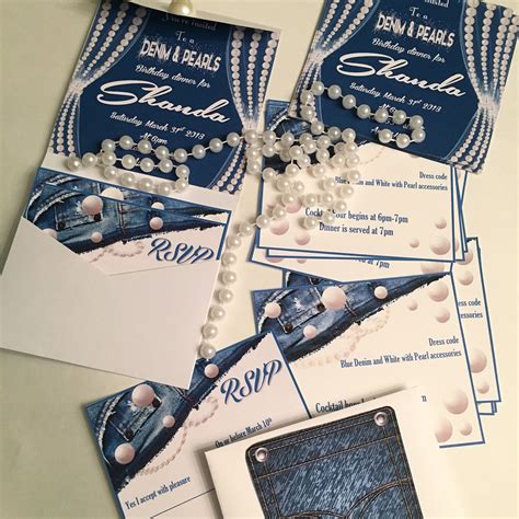 How It Began Denim And Pearls Customized Invitations Diamonds And