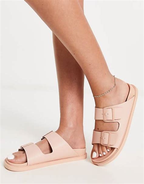 Schuh Tulsa Double Strap Slides In Beige Asos