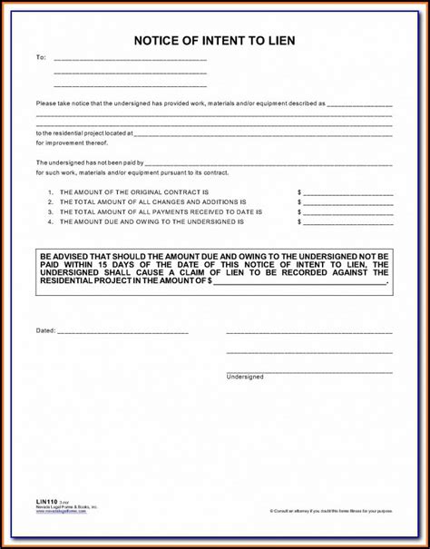 Notice Of Intent To Lien Florida Form Template Resume Examples