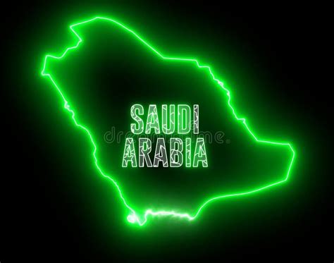 Abstract Creative Neon Map of Saudi Arabia. Outline of Arabic Country with Glowing Shiny Led ...