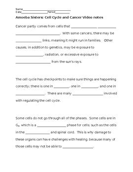 Amoeba Sisters Cell Cycle and Cancer Video Notes by Edwards Science