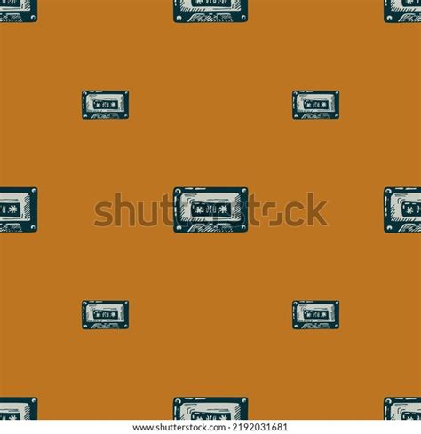 Audio Cassette Tape Engraved Seamless Pattern Stock Vector Royalty