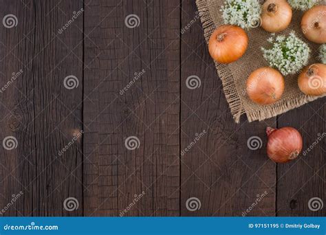 Cebolas Na Tabela De Madeira Velha Imagem De Stock Imagem De