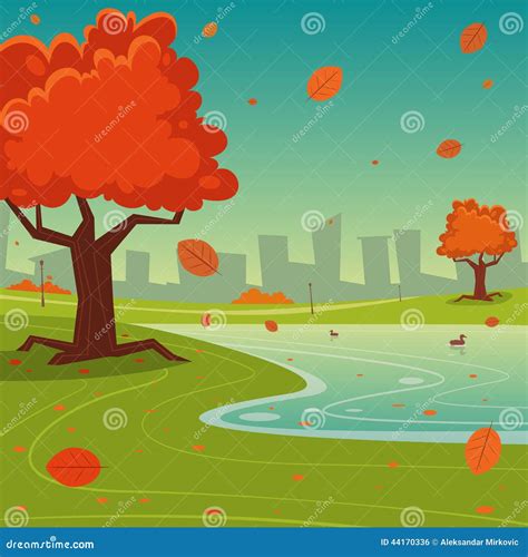 Autumn In The City Stock Vector Illustration Of Lake 44170336