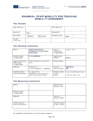 Fillable Online ERASMUS STAFF MOBILITY FOR TEACHING MOBILITY AGREEMENT