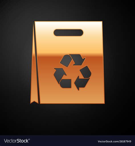 Gold Paper Shopping Bag With Recycle Icon Vector Image