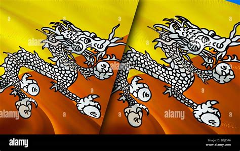 Bhutan And Bhutan Flags 3d Waving Flag Design Bhutan Bhutan Flag