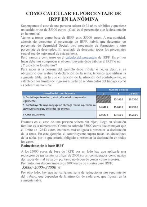 COMO Calcular EL Porcentaje DE IRPF EN LA Nómina COMO CALCULAR EL