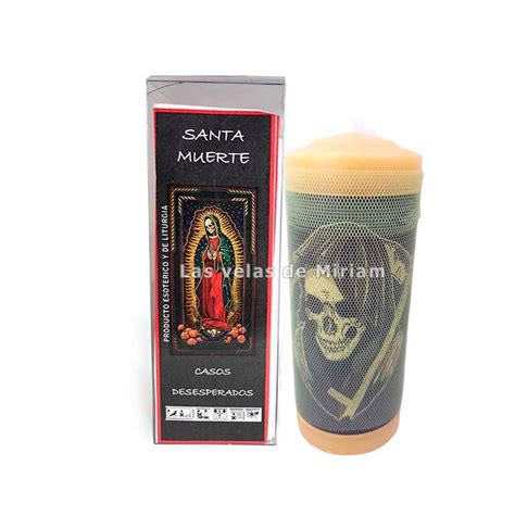 Velón preparado Santa Muerte amarillo Las velas de Miriam