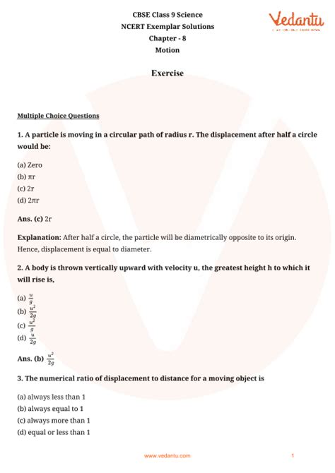 Ncert Exemplar For Class Science Chapter Motion Book Solutions