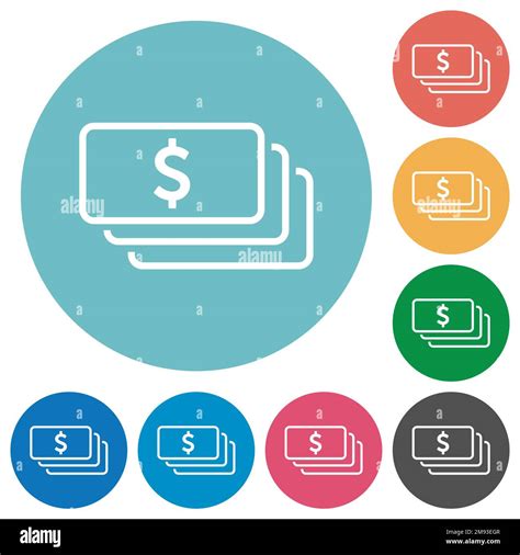 American Dollar Banknotes Outline Flat White Icons On Round Color