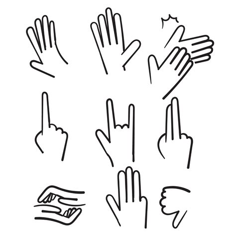 Hand Drawn Hand Gestures Line Icons Illustration In Doodle Style Vector