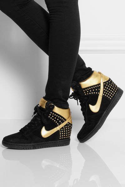 Nike Dunk Sky Hi Suede And Metallic Leather Wedge Sneakers In Black Lyst