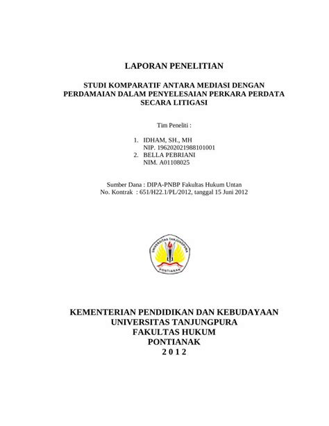 Pdf Laporan Penelitian Studi Komparatif Antara Mediasi Dengan