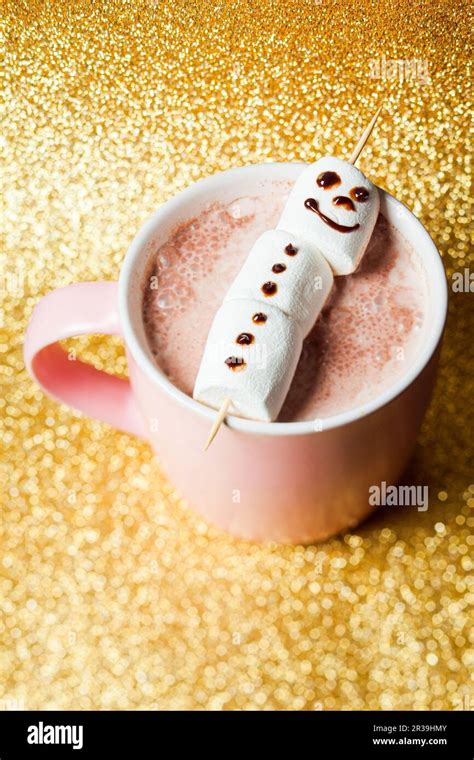 Christmas Card With Cup Of Hot Chocolate With Melted Marshmallow Snowman Stock Photo Alamy