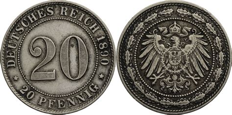 Kaiserreich 20 Pfennig 1890 G Kursmünze Großer Adler VF MA Shops