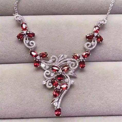 Fidelity Natural Garnet Pendant Necklaces S925 Sterling Silver Natural