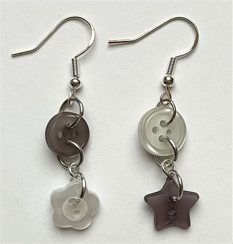 Handmade Button Earrings With Star Charms