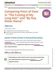 KEY Guided Notes English 9 A3 04 Comparing Point Of View In The Cutting