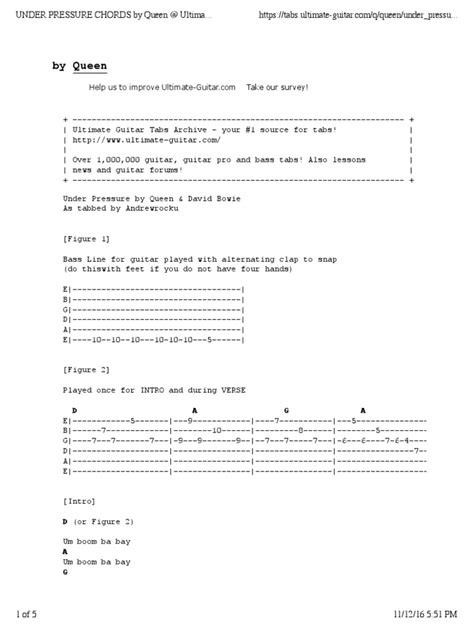 Under Pressure Chords and Lyrics | PDF | Song Structure | Rock Music