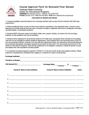 Fillable Online Valdosta Course Approval Form For Semester Year Abroad