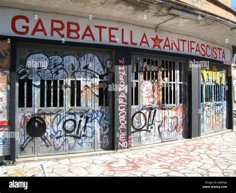 anti fascist graffiti on derelict building in garbatella area in rome ...