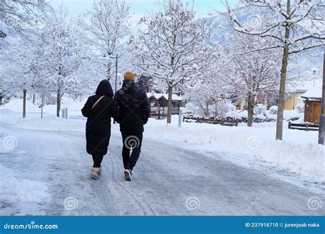 Winter snow in Konigsee stock photo. Image of person - 237916710