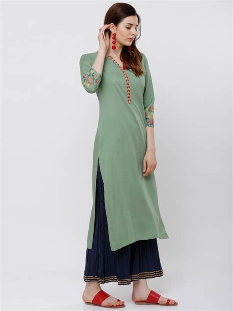 Buy Vishudh Greenred Ethnic Motifs Printed Straight Kurta For Women