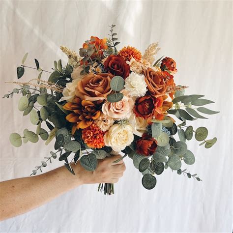 Rust Orange Wedding Bouquet Terracotta Bridesmaids Bouquets Etsy