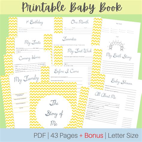 Printable Baby Book, Yellow Chevron