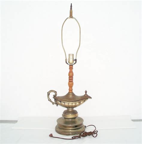 Rare Vintage Antique Aladdin S Lamp Brass And Wood Genie Old Oil Style Electric Aladdin Lamp