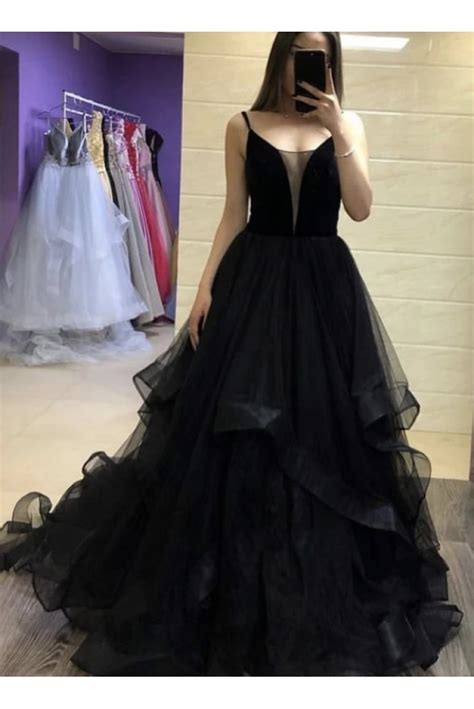 Long Black Tulle Prom Dresses Formal Evening Gowns 6011519