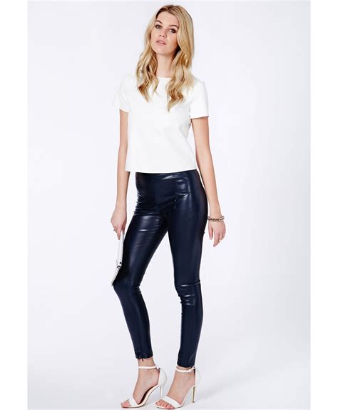 Lyst Missguided Witoria Zip Faux Leather Trousers In Navy In Blue