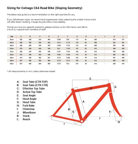 Colnago C64 Size Chart