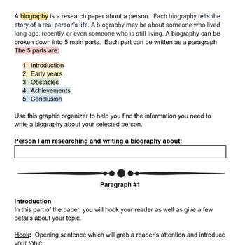 Writing a Biography: Graphic Organizer by Shop Fijalki | TPT