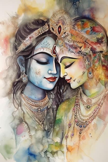 Premium AI Image | Radha krishna watercolor awesome playful art