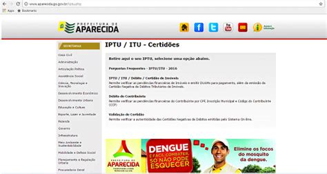 Guias de IPTU ITU de Aparecida poderão ser emitidas pela internet a