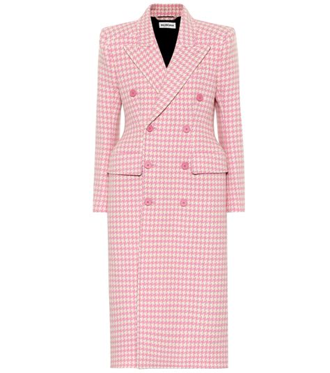 Balenciaga Hourglass Houndstooth Wool Coat In Pink Lyst