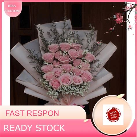 Jual Ready Stock Buket Bunga Palsu Artificial Flowers Pink Rose