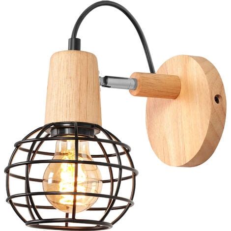 Appliques Murales Industrielles Design Cage En M Tal Lampe Murale Bois Noir